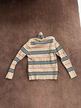 Beige Striped Turtleneck Sweater - Women